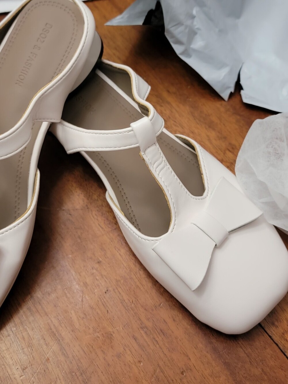 Cream Bow T-Strap Flats for Women